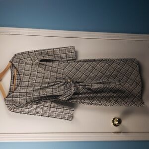 Marccain Plaid White Black Longsleeve Office Dress Size N3 US 12